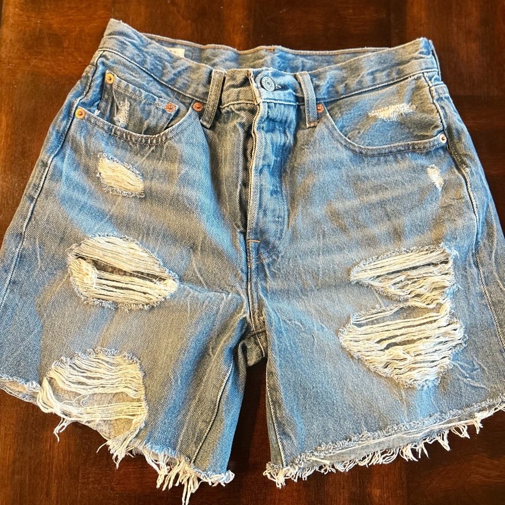 Levi's Blue Distressed Jean Shorts